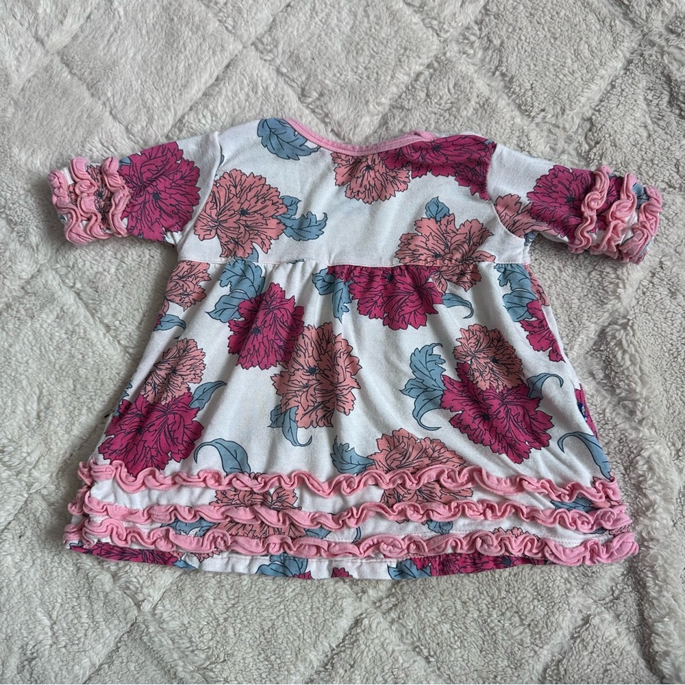 Kickee Pants | "Natural Peony" White and Pink 3/4 Babydoll Top | Size 6-12 Month